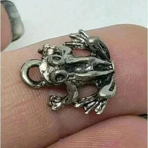 Vintage Frog Charm Pendant 925 Sterling Silver Open Mouth MCM Dart Frog